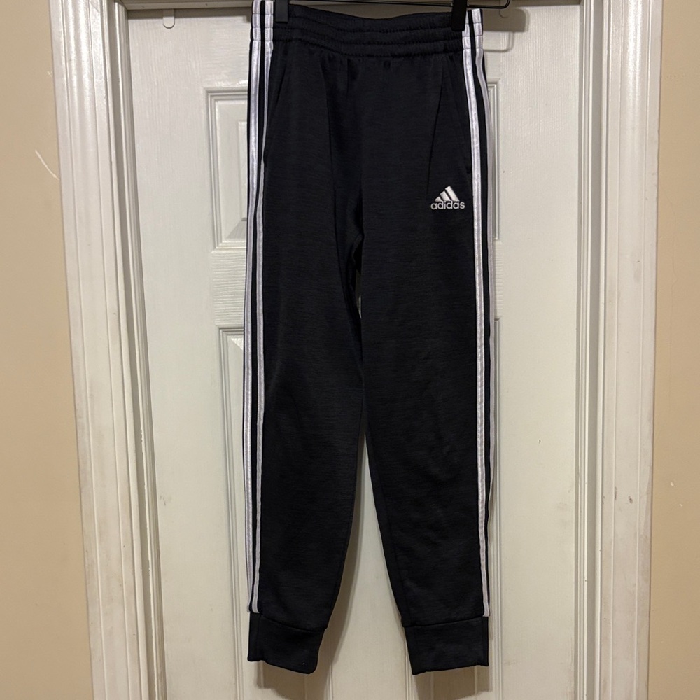 Adidas Kids Black Joggers with White Stripes